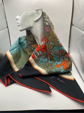 JIM THOMPSON Flora Fauna Multi Color Thai  Silk Scarf 33"x 33"